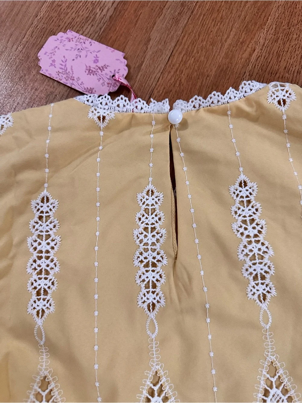 Nanette Lepore Pale Yellow Cotton Top with White Crochet Trim